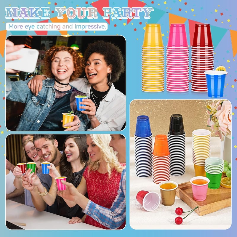 Pineburg 100 Pack 2oz Plastic Shot Cups, Mini Disposable Shot Glasses, Colorful Plastic Shot Glasses for Parties Valentine's Day Carnival Birthday Weddings Party Supplies(Colord) - Image 5